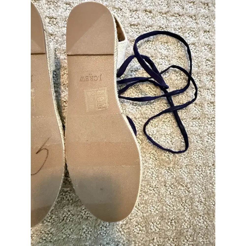 Women's J.Crew Microsuede Lace-Up Espadrilles Flats Navy Size 6 J0839